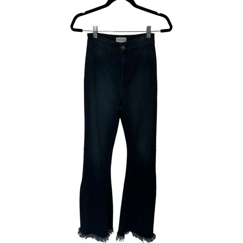 Cello Fringe Flare Leg Size 3 Stretch Dark Wash Wide Leg Bell Bottom y2K Retro